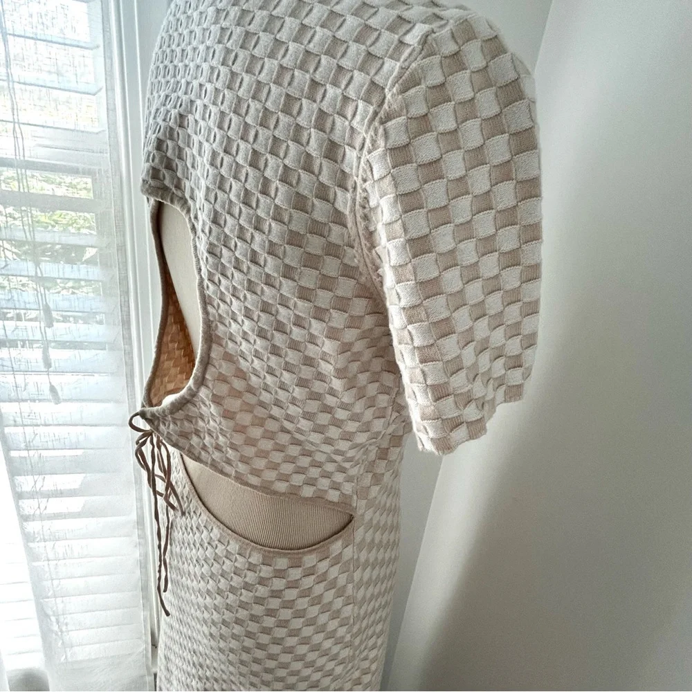 🏖️NWT Women’s Knit Checkerboard Short-Sleeve Maxi Dress. Cream/Tan. Size: XL - Picture 6 of 14